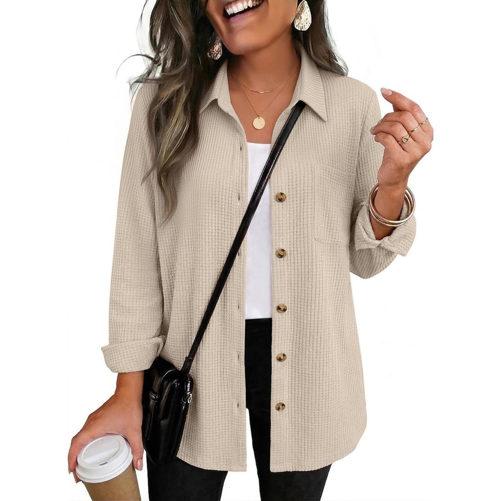Women's Casual Button Front Long Sleeve Loose Fit Cardigan for Everyday Wear