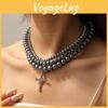 Cross Pendant Beaded Necklace With Geometric Style Handmade Chain For Men And Women