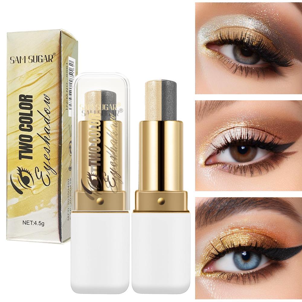 SAM SUGAR Two-Color Eyeshadow Stick Gradient Shimmer Waterproof Smudge-Proof Dual-Ended Metallic Eye Makeup Highlighter Stick