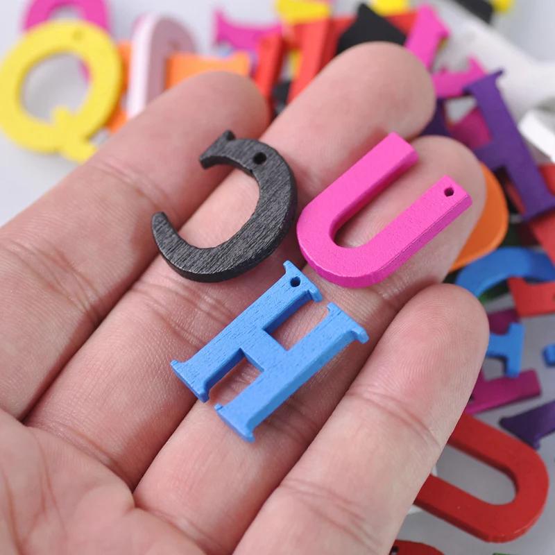 100pcs 22mm Random Mixed 1 Hole Wood Alphabet Letters Embellishment Scrapbooking Sewing Crafts Woodcraft Jewelry Making