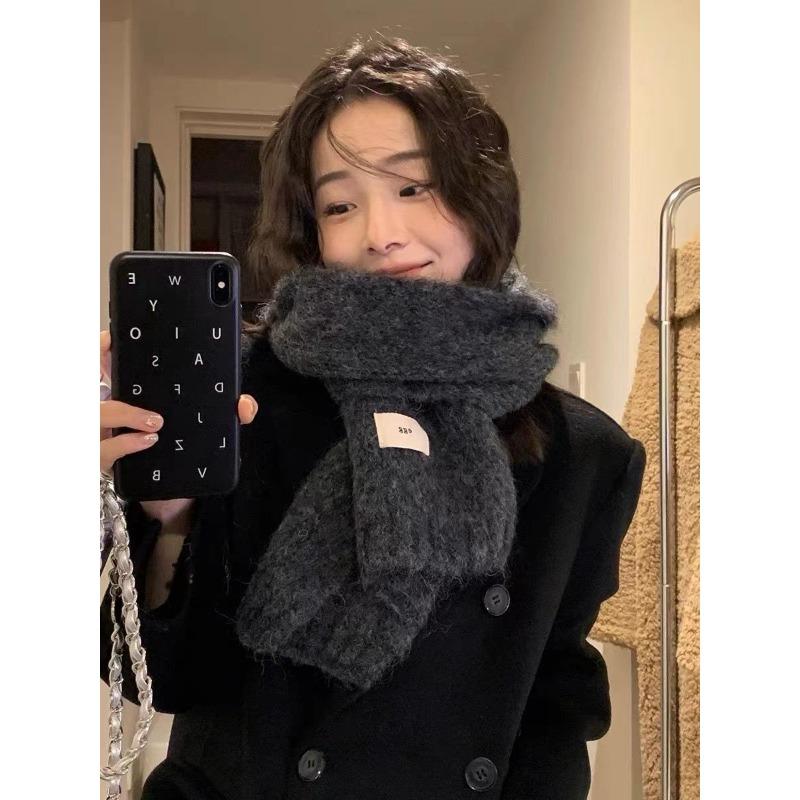 Wool Korean Style Purple Scarf for Girls in Autumn and Winter with White Wool To Keep Warm and Thickened Student Scarf
