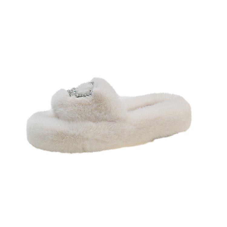 Fashion Winter Fashion Soft Warm New Comfort Flat Fur Slipper Outside Fluffy Slippers Indoor Soft Plush Shoe Women Luxury Slippers