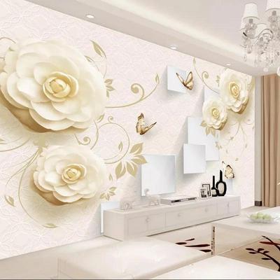 Moderne 3D Stereo Blumen Schmetterling Wandbild Tapete Wohnzimmer TV Sofa Schlafzimmer Romantische Deko Wandbild
