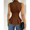 Womens Sleeveless Peplum Shirt With Collar And Button Down Detail Fitted Waist Casual Office Blouse