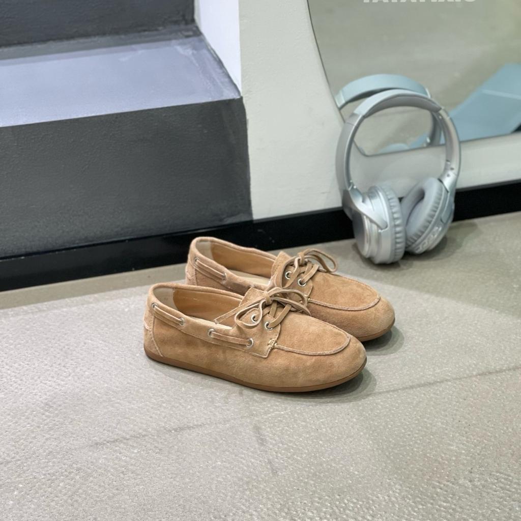 French retro leather soft-soled Doudou shoes 2025 spring and autumn new round head lace-up versatile casual loafers grandma shoes