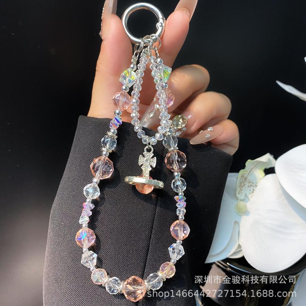 Phone Chain Strap Phone Case Hanging Chain Crystal Chain Beaded Phone Chain Planet Pendant Hanging Decoration Keychain Pendant