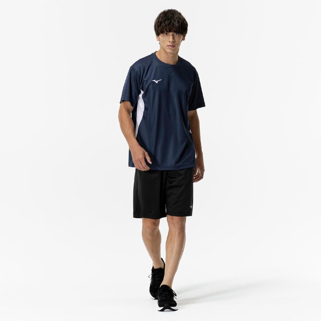Mizuno New Model NaviDry Short Sleeve Dress Size M T-Shirt, U-Neck, Moisture-Wicking, Quick-Drying, Underwear, 32MAC196, Navy/White,