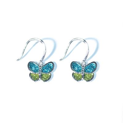 Orecchini a farfalla per ragazze in argento 925 di colore verde blu