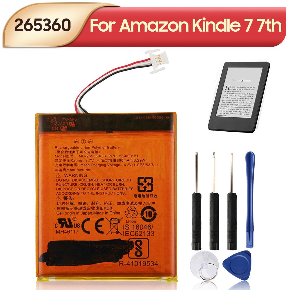 Rechargeable Lithium Battery For Amazon Kindle Paperwhite Kindle 7 8 MC-265360-03 E-Reader Battery 890mAh