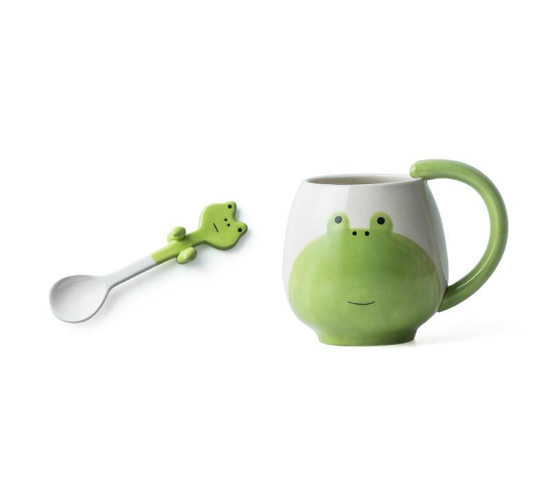 Hand-painted Coffee Cup Lovely Panda/Frog/Cat/Pig Ceramic Mug Teacup Include Teaspoon LW0321603