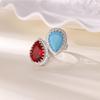 Hot-selling colored zircon double water drop ring for women's exaggerated high-end light luxury full diamond ring jewelry retro