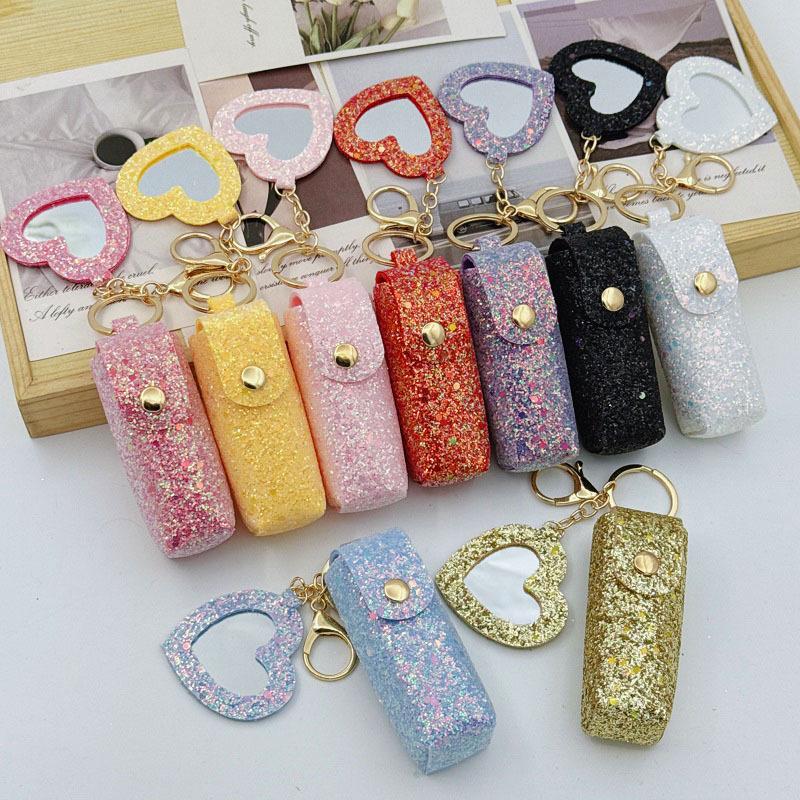 Compact Leather Lipstick Organizer Keychain: Elegant Mini Bag Pendant Accessory