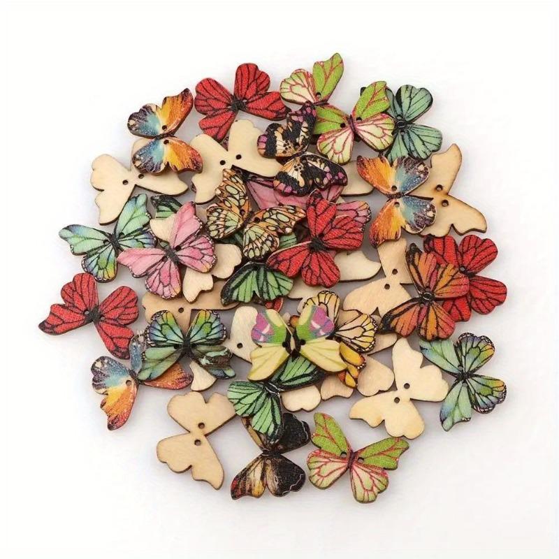 50PCS 2 Holes Mixed Colorful Butterfly Wooden Buttons Fit Sewing and Scrapbooking for Craft DIY Mix Colorful Fabric Decorations