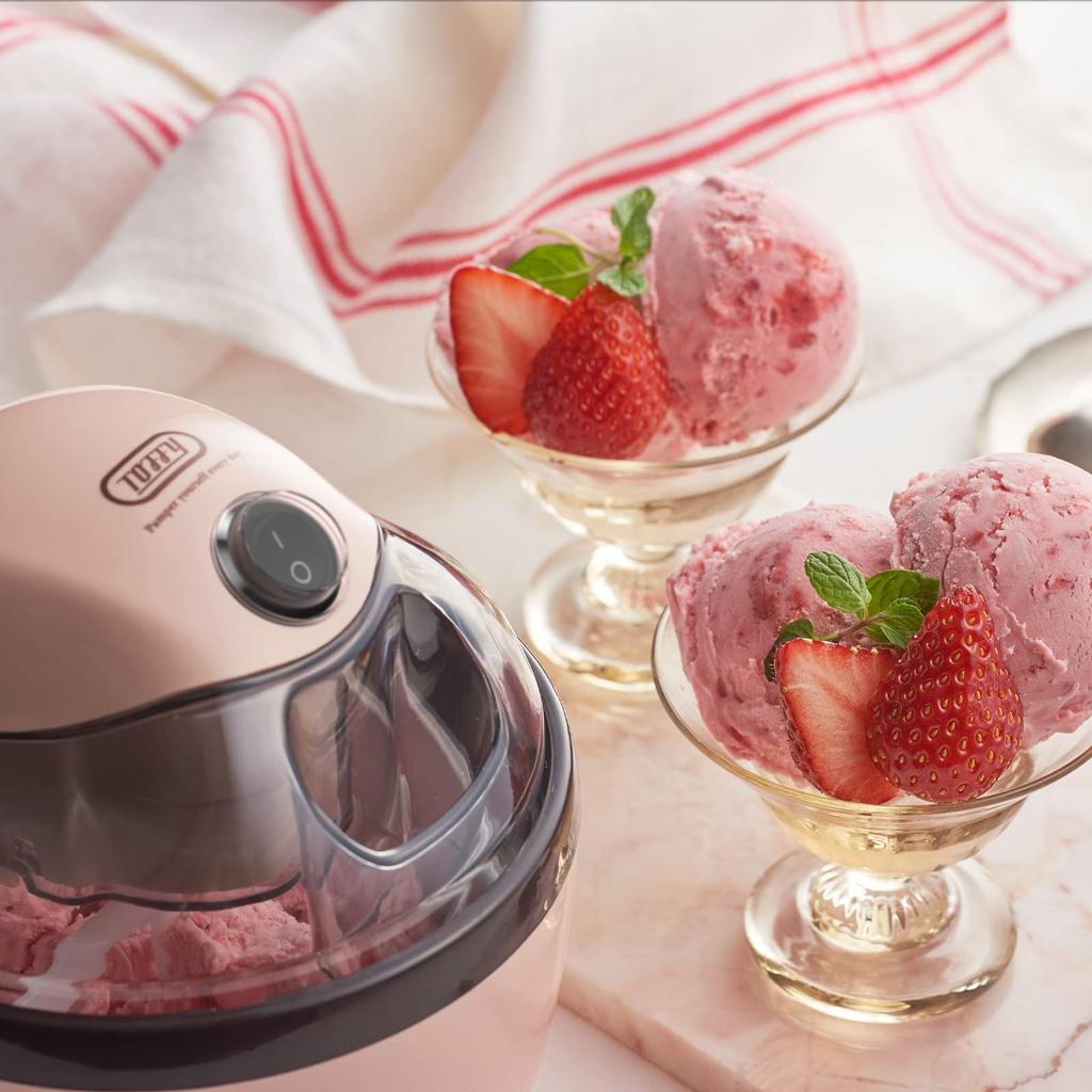 Toffy Eismaschine K-IS11, Authentisches Hausgemachtes Eis, Gesund, Einfache Rezepte, Toppings Enthalten, Retro Schalenrosa, K-IS11-SP