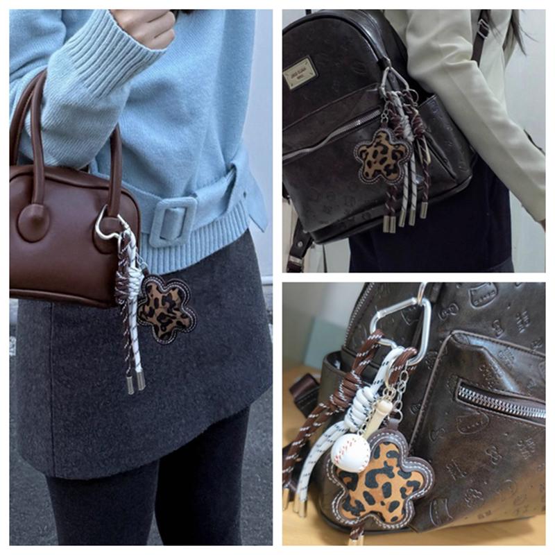 Yogodlns Matte Leopard Print Flower Mini Backpack Hanging Handbag Pendant Bag Pendant Bags Accessories