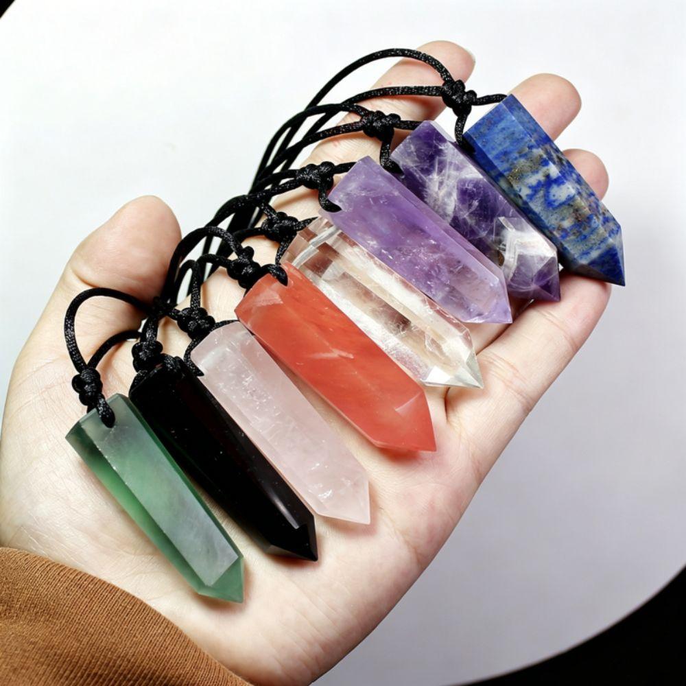 Waxed Cotton Cord Natural Crystal Necklace Adjustable Rope Stone Pendant Jewelry Gift