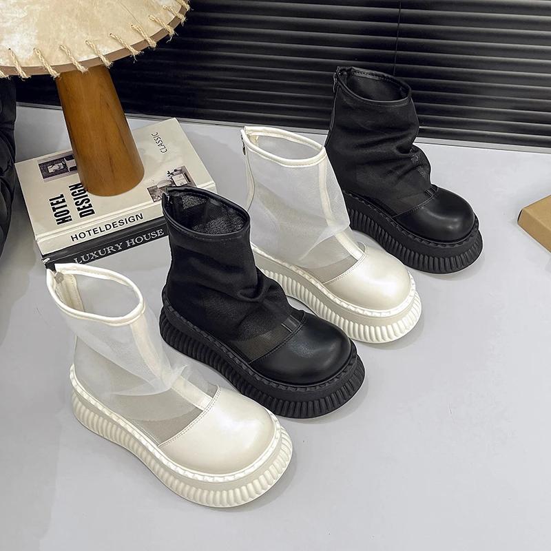 Summer Fashion Mesh Surface Women's Boots Shoes for Women 2026 New Sponge Bottom Solid Hollow Out Breathable Ladies Shoes