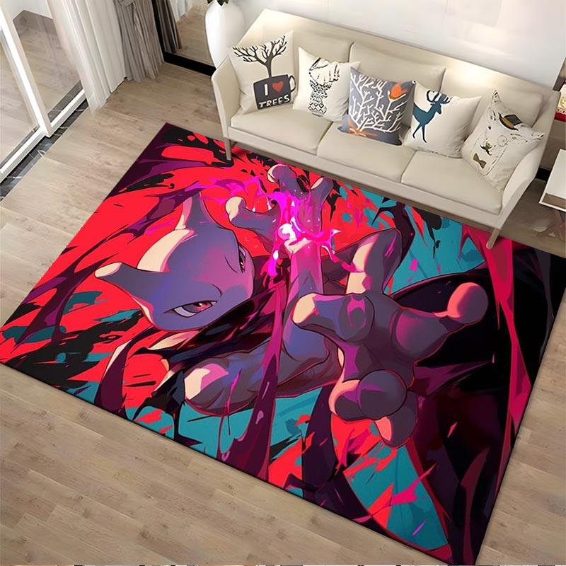 "Modern Anime Style Carpet with Red and Blue Abstract Design" Suitable for use as an anti-slip for living room bedroom sofas