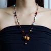 Woven Sweater Necklace for Women, Exquisite Sandalwood Gourd Turquoise Pendant Design Niche High End Autumn Winter Accessories