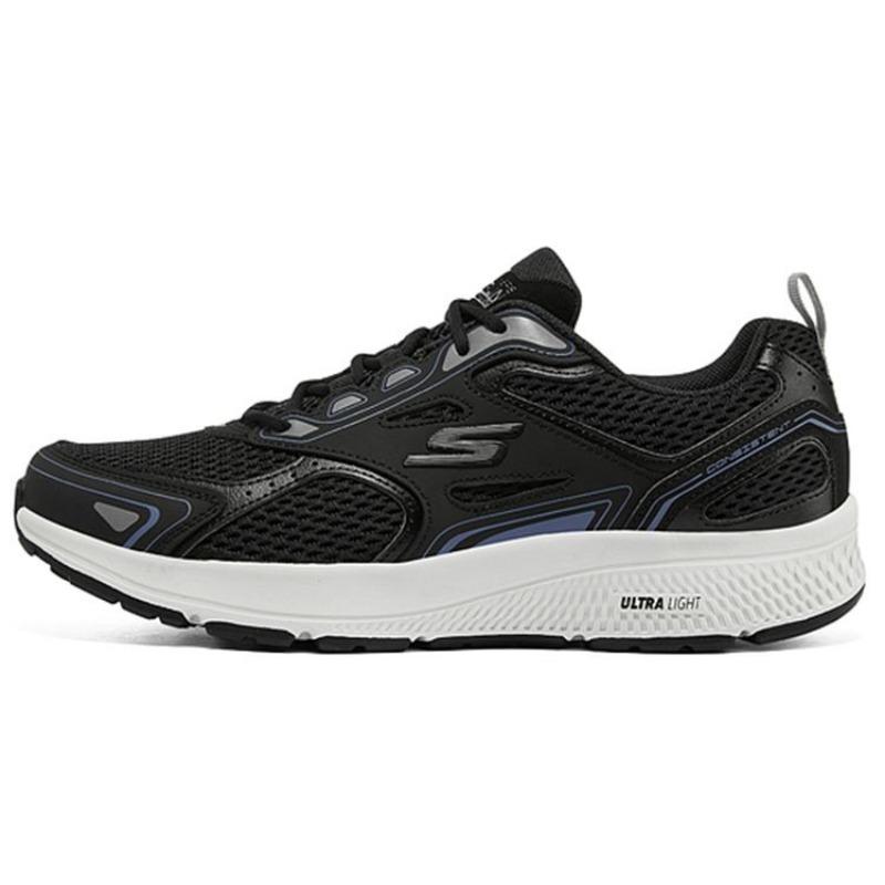 Skechers Go Run Consistent Men Comfort Sport Mesh Synthetic Leather Shock Absorbing Wear Resistant Low Running Shoes Black Blue 220036-BKBL 39.5
