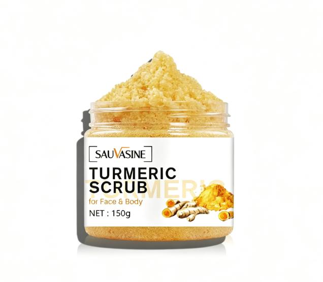SAUVASINE Turmeric Body Scrub Gentle Exfoliating & Moisturizing Shower Gel 2-in-1 for Smooth Radiant Skin