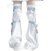 Damen Harajuku Sternenprint Reißverschluss Ausgestellter Beinwärmer Ästhetische Mode Punk PU Geschirrriemen Beinabdeckung Oberschenkelhohe Socken