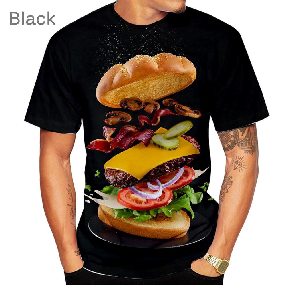 Summer Round Neck Hamburger Pattern 3D Print Top Fashionable Casual Short Sleeved Men's T-shirts