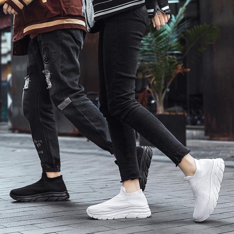 New mesh couple running shoes large size casual sports shoes low-top lazy fly-woven socks shoes