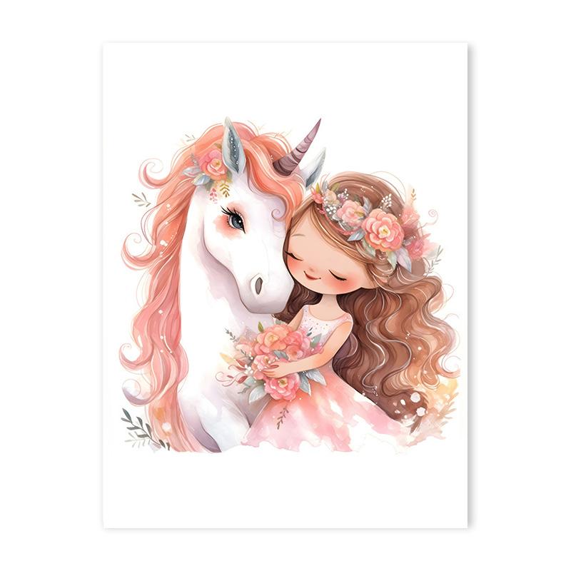 Poster Toile Décorative Fille Ballerine Rose Licorne Papillon Chambre d'Enfant Art Mural Poster Décor Chambre de Bébé