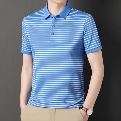 Polo de Hombre Mediano Manga Corta Solapa Rayas Camiseta Negocios Casual Fondo Camisa Top