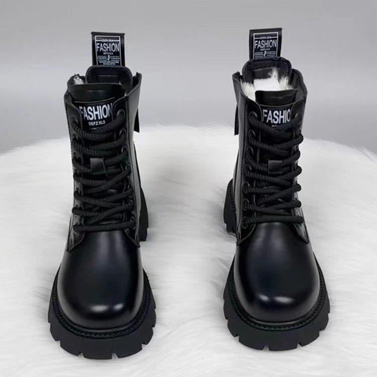 Fleece thickened large cotton boots winter new warm snow boots non-slip thick heel British platform Martin boots