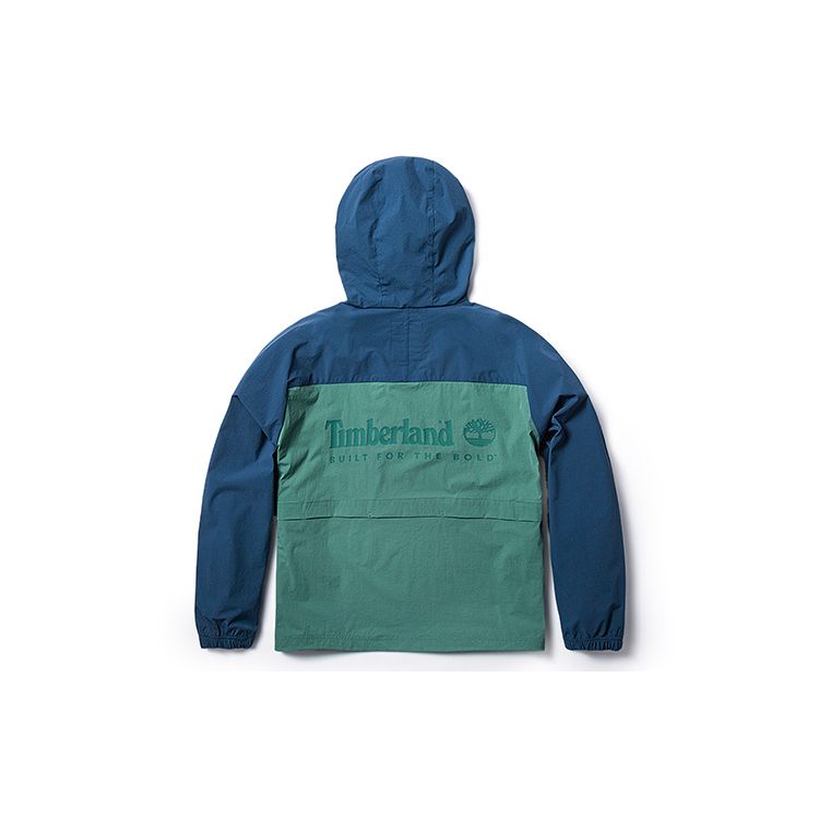 Timberland Green and Blue Color-Blocked Hooded Windproof Jacket A66EF-CL6