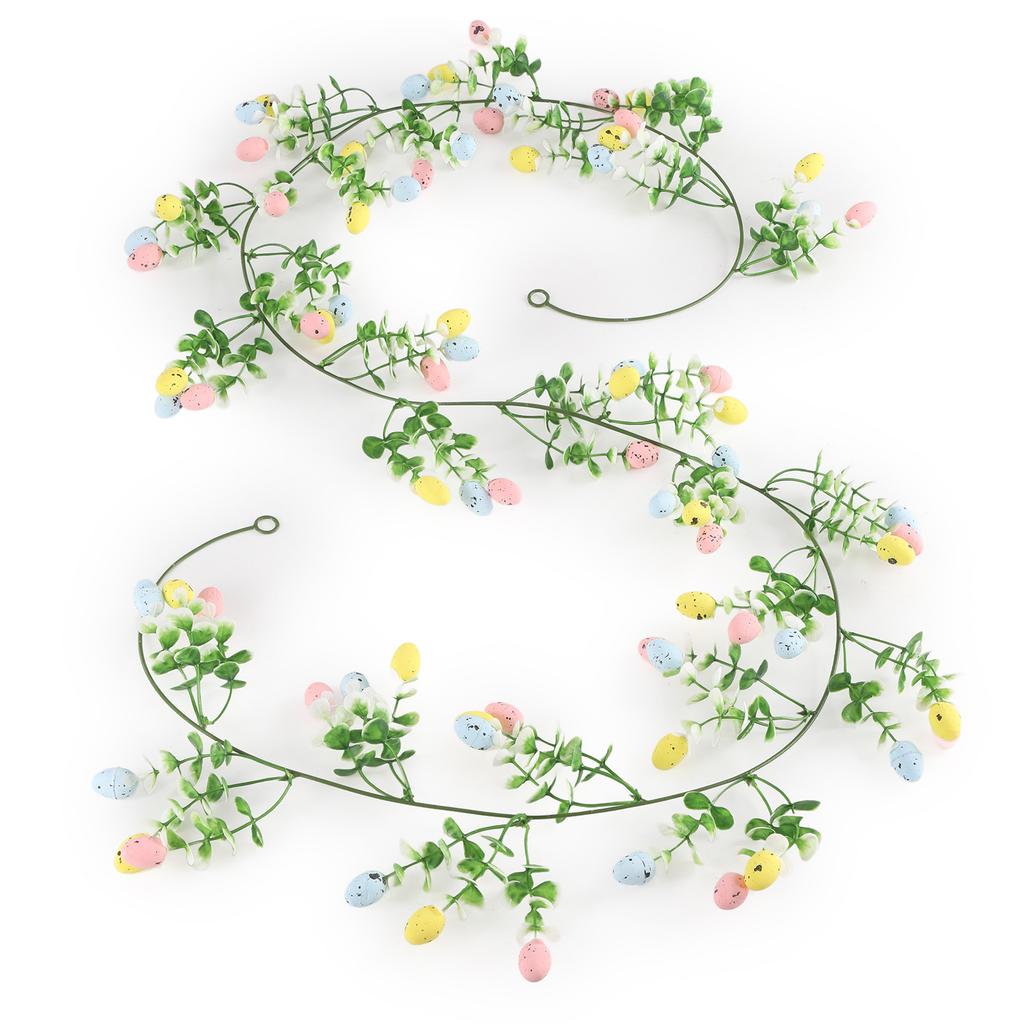 Easter Egg Artificial Garland 210cm Colored Wreath W/Eggs & Green Leaves Hanging Wall Decor for Mantle Spring & Table Centerpiec
