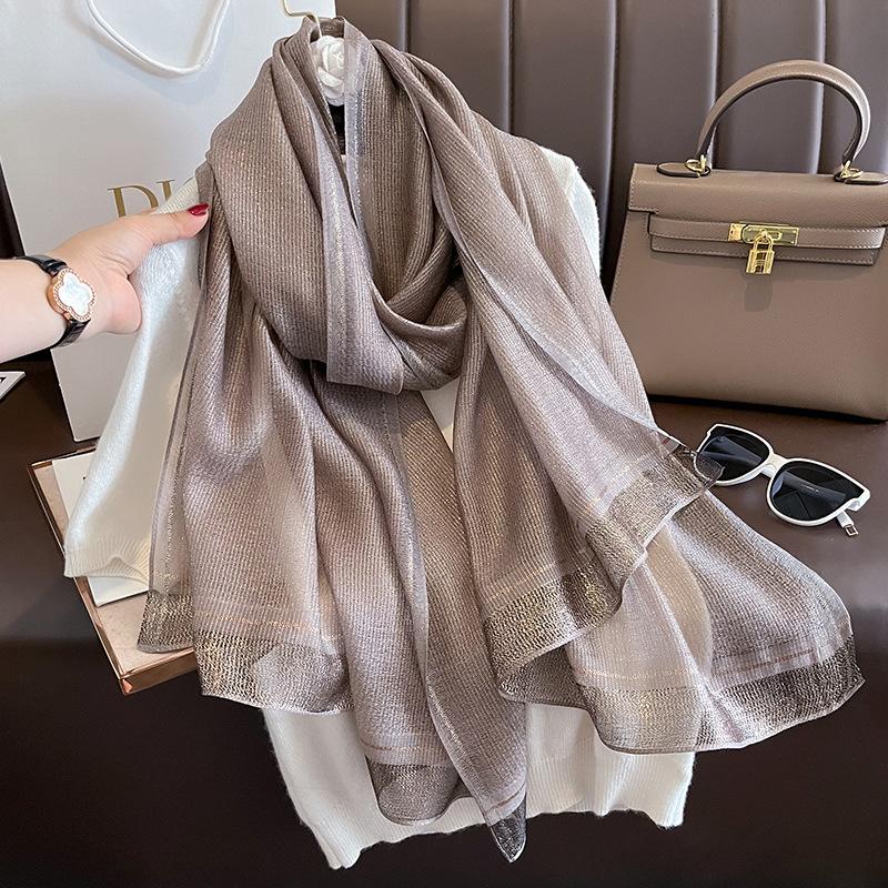 2024 Luxury Brand Women Fashion Scarf Plain Solid Silk Linen Shawls Scarves Summer Lady Bandanas Foulard Hijab
