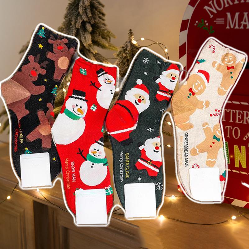 Christmas Socks Snowman Elk Gingerbread Cute Cartoon Santa Claus Mid-calf Socks Cotton Casual Funny Warm Women's Socks