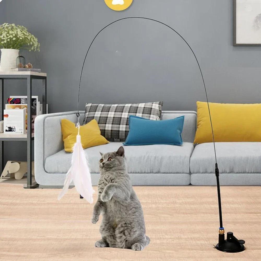 Cats Feathers Wand Interactive Toy Kitten Toys with Super Suction Cup Detachable Feather Funny Cat Stick Pet Supplies