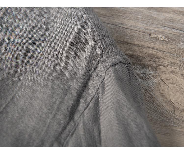 Men's Summer Linen V-Neck Stand Collar Short Sleeve Retro T-Shirt - Plus Size, Thin & Breathable