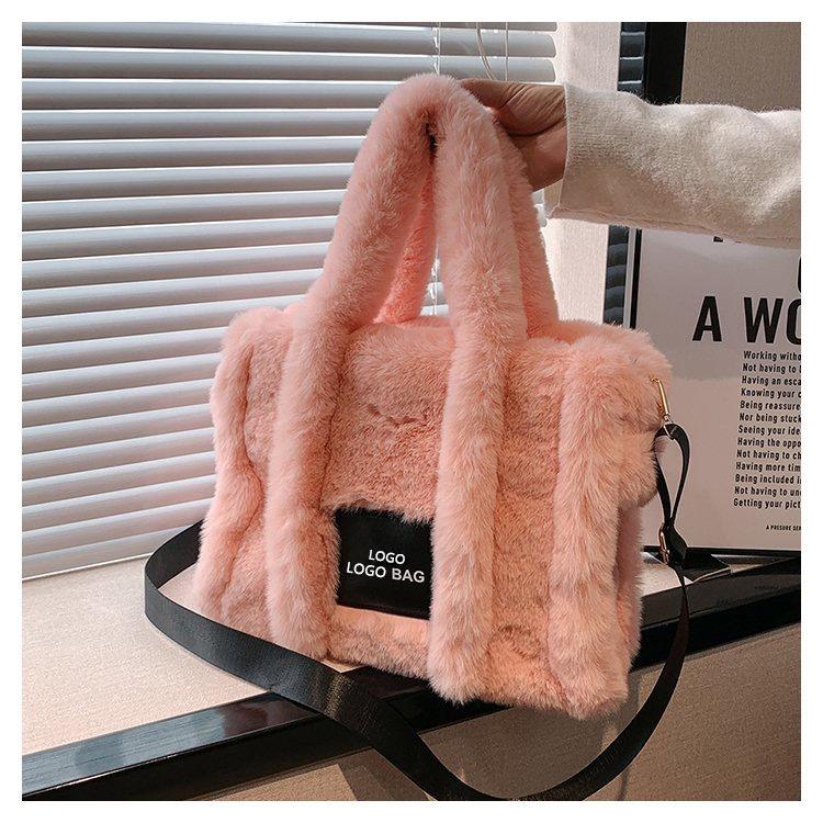 New 2023 Autumn Winter Fashion Plush Tote Bag For Women Large Size Street Style Crossbody Handbag