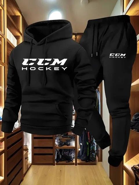 Groothandel CCM Bedrukt Heren Casual Sport Tweedeelig Pak Lange Mouw Hoodie en Joggingpak