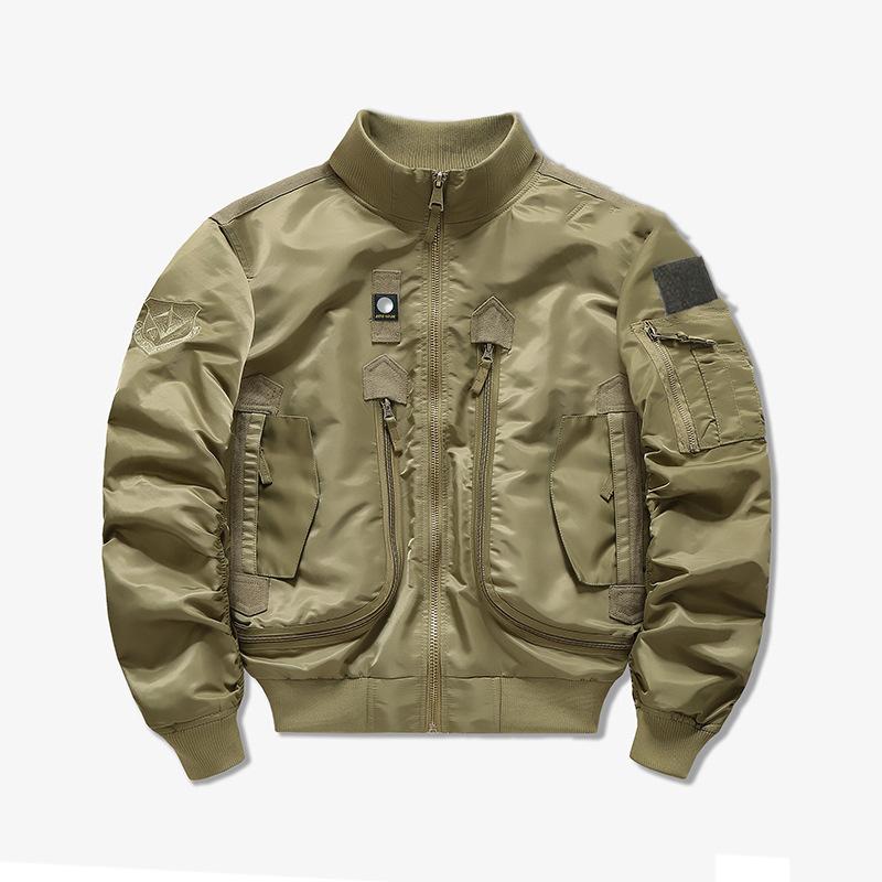 Herren Baseballkragen Militärfan Jacke, Luftwaffe Pilot Taktischer Stehkragen Lässiger Outerwear Mantel