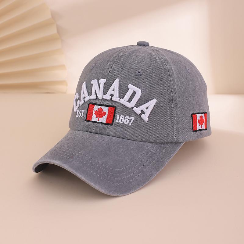 Fashionable and Retro Washed Embroidered Letter Maple Leaf Soft Top Baseball Cap, Simple and Versatile Adjustable Baseball Cap
