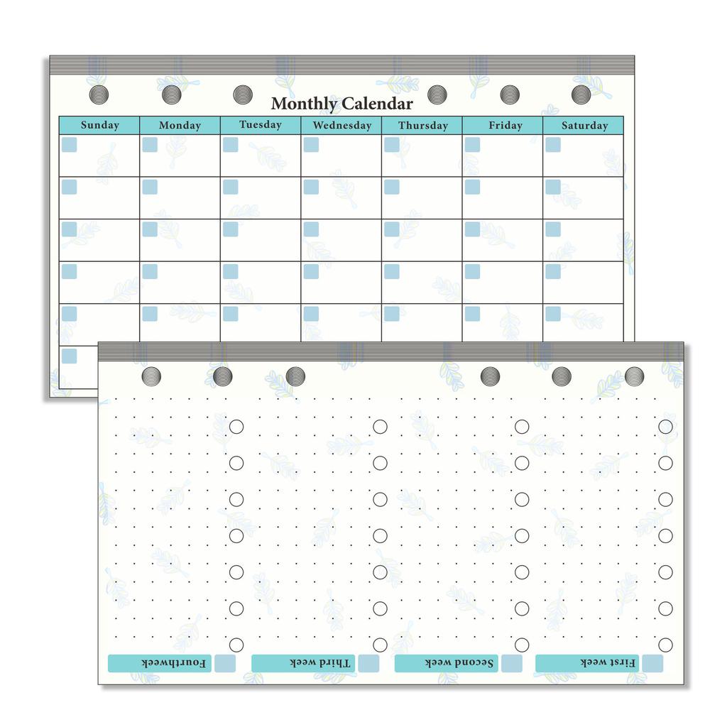 A6 Loose Leaf Náplň do notebooku Spirálová pořadač Vnitřní strana Stránka rozpočtu Týdně Měsíčně Uvnitř papírnictví