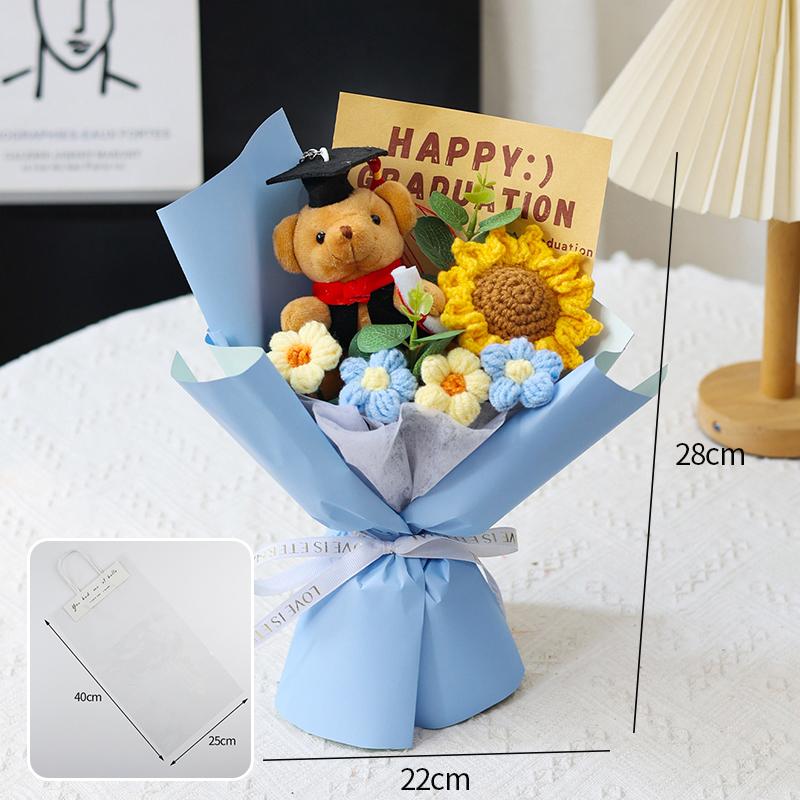 Crochet Flower Bouquet Graduation Bouquet Gifts Artificial Flower Handmade Sunflowers Teacher'S Day Mother'S Day Gifts