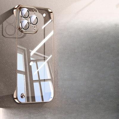 Suitable for IPhone 16 Electroplated PC Frameless Phone Case 15 Transparent Apple 14 Comes with Lens Film Full-packed Hard Case
