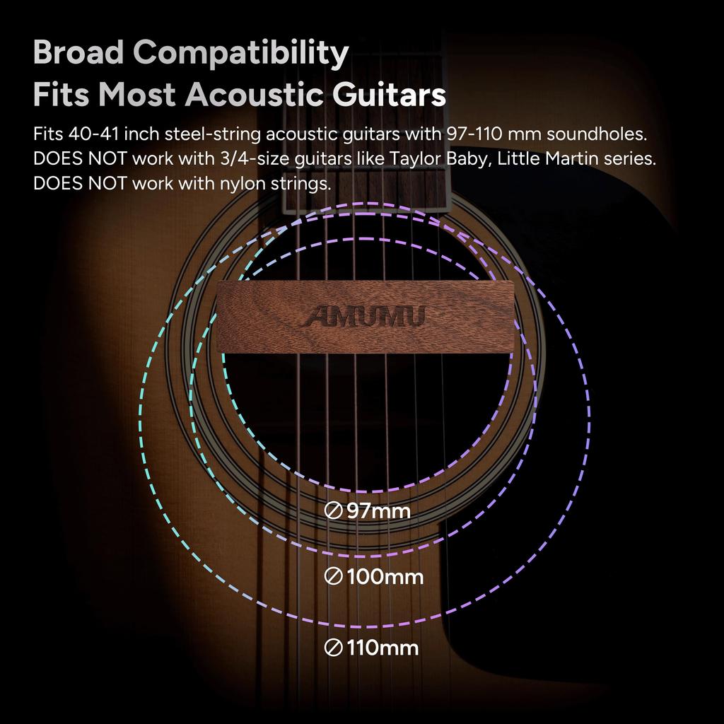 AMUMU SP30WN Walnut Woody Soundhole Pickup with Neodymium Magnet for Acoustic Guitar Single Clear Balanced Acoustic Tone – Coil, Passive, Free, &