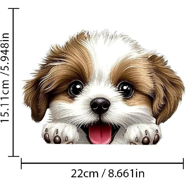 Cute Animal Dog Car Sticker Waterproof PVC Double-Sided Printed Puppy Car Decal Funny Dog Peeking Decal for Car Window Bumper Truck Wall Laptop Car