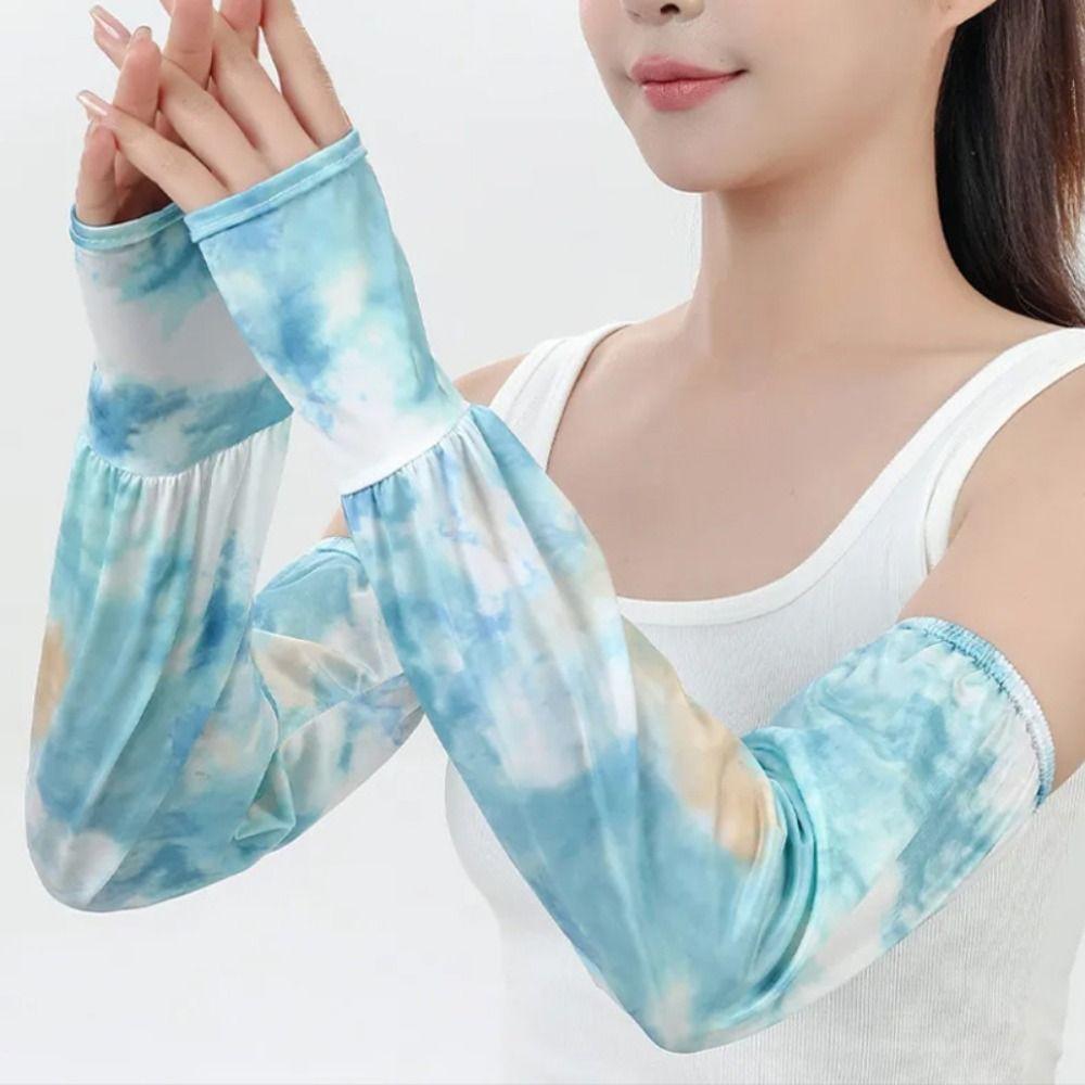 Tie Dyeing Long Ice Silk Sleeves Ethnic Style Cycling Gloves Breathable Sunscreen Arm Covers  Women