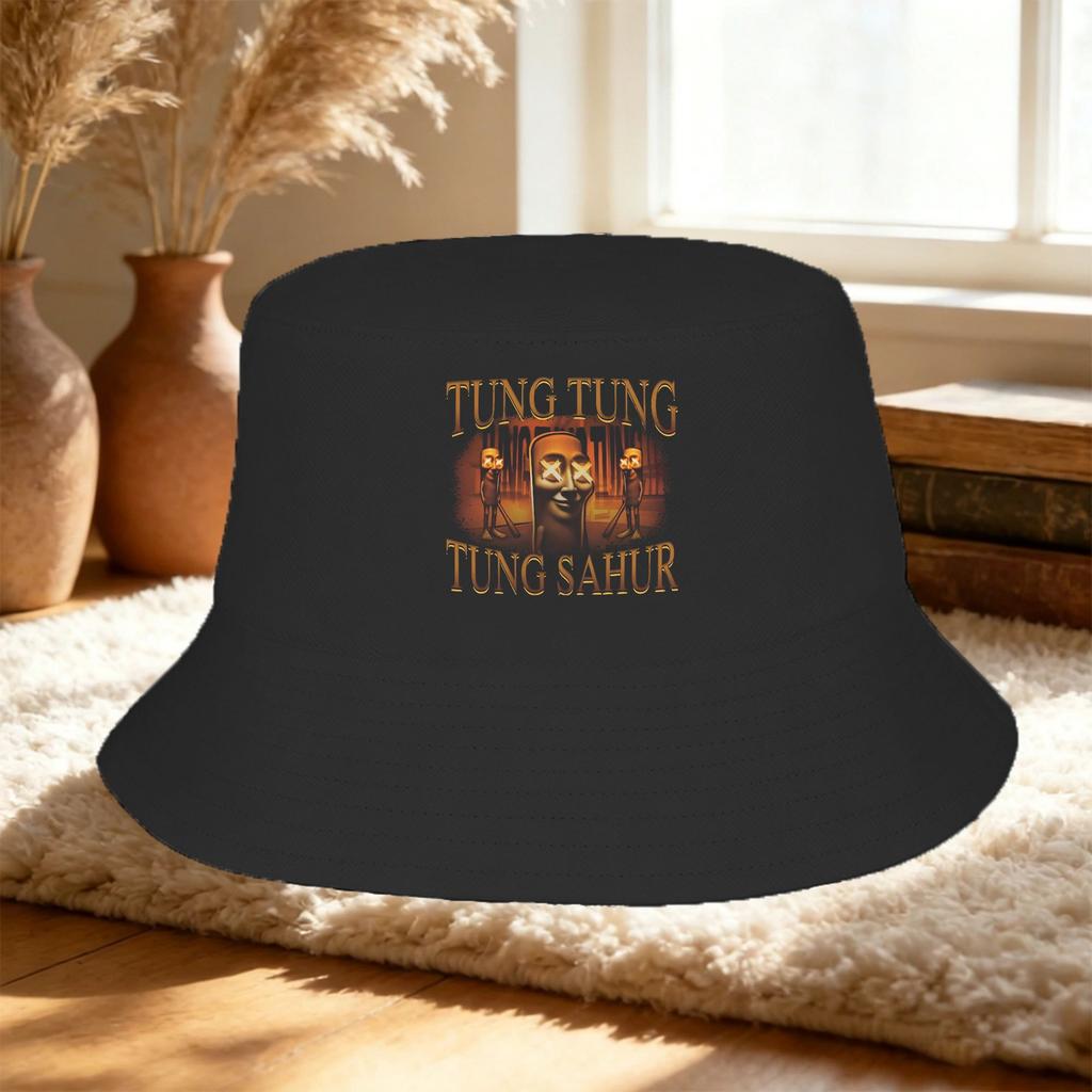 Hip Hop Tung Tung Tung Sahur Italian Brainrot Meme Bucket Hats Unisex Packable Fishing Cap Travel Headwear Boonie Hat