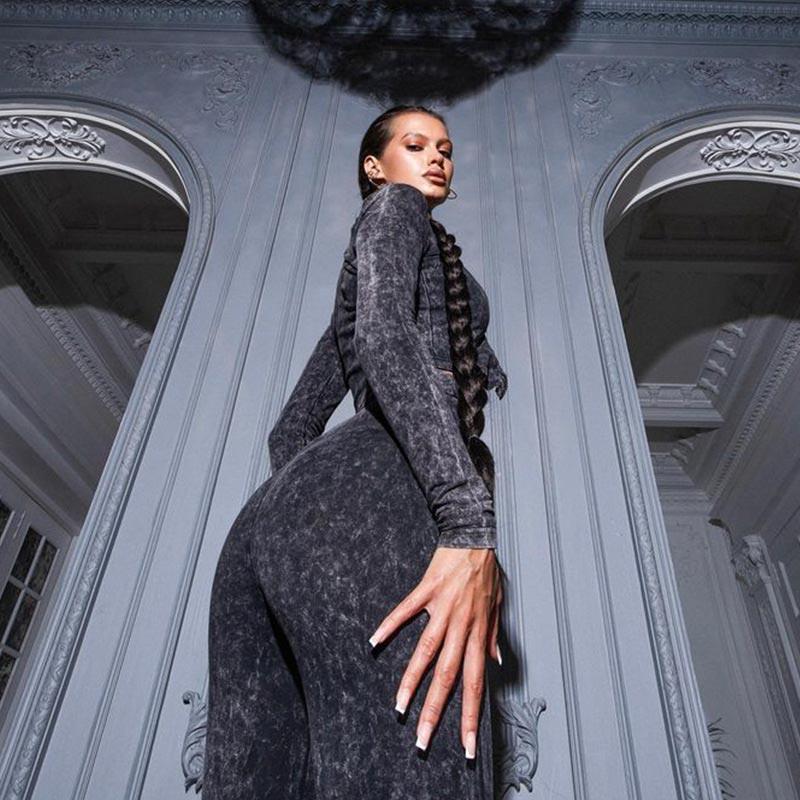 Modischer, sexy, kurzer Reißverschluss, Oberteil mit hoher Taille, bauchbetonender Hose, Schlaghose, passendes Set für Damen