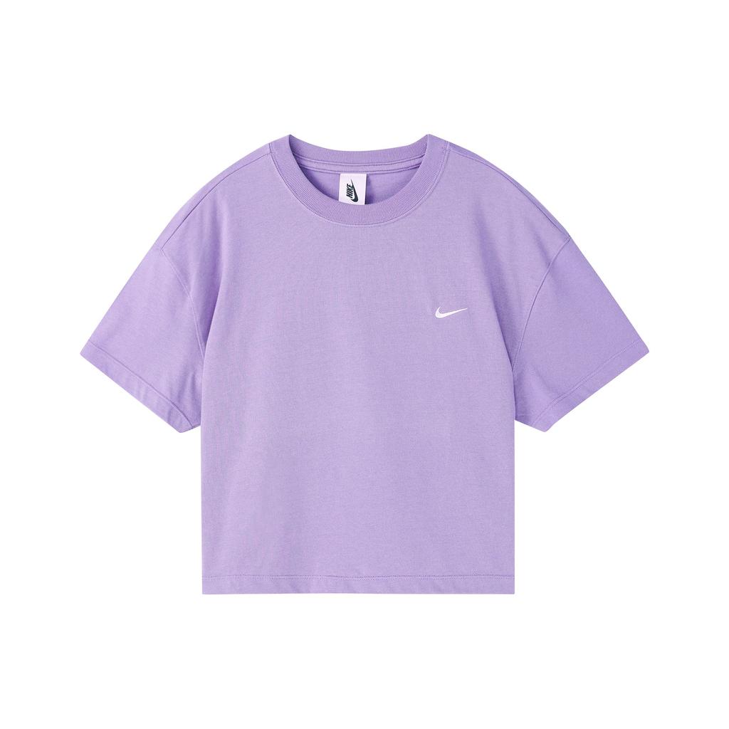Nike Casual Solid Color Logo Short Sleeve Round Neck T-Shirt Women Tops Purple DA0324-563